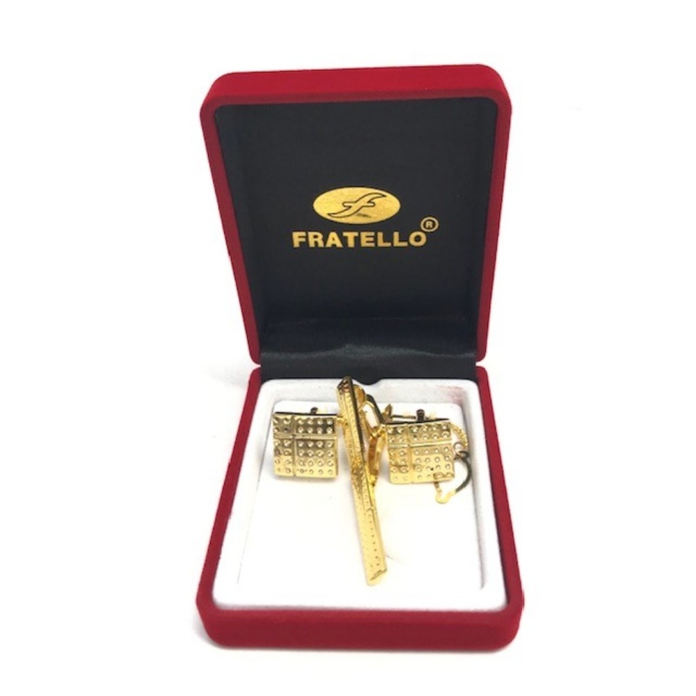 Fratello Men's Cuff Links Tie Clip Gold Tone 403a